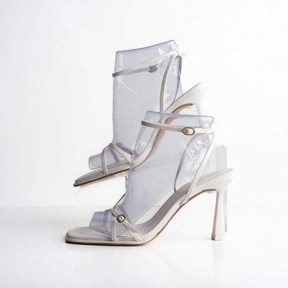 Zara Womens Crossed Strap Heels Sandals White Leather 2337/110 US 9 EU 40 NWT - Picture 5 of 8